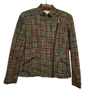 Coldwater Creek Size 8 Asymmetrical Tweed Moto Jacket Blazer Rainbow Funky Artsy